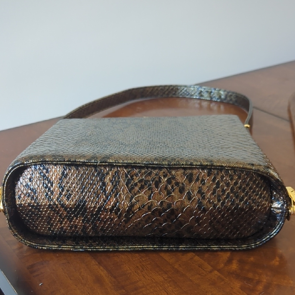 Vintage Brown Snakeskin Gold Accent Hardware Purse Rosettia - Picture 4 of 7
